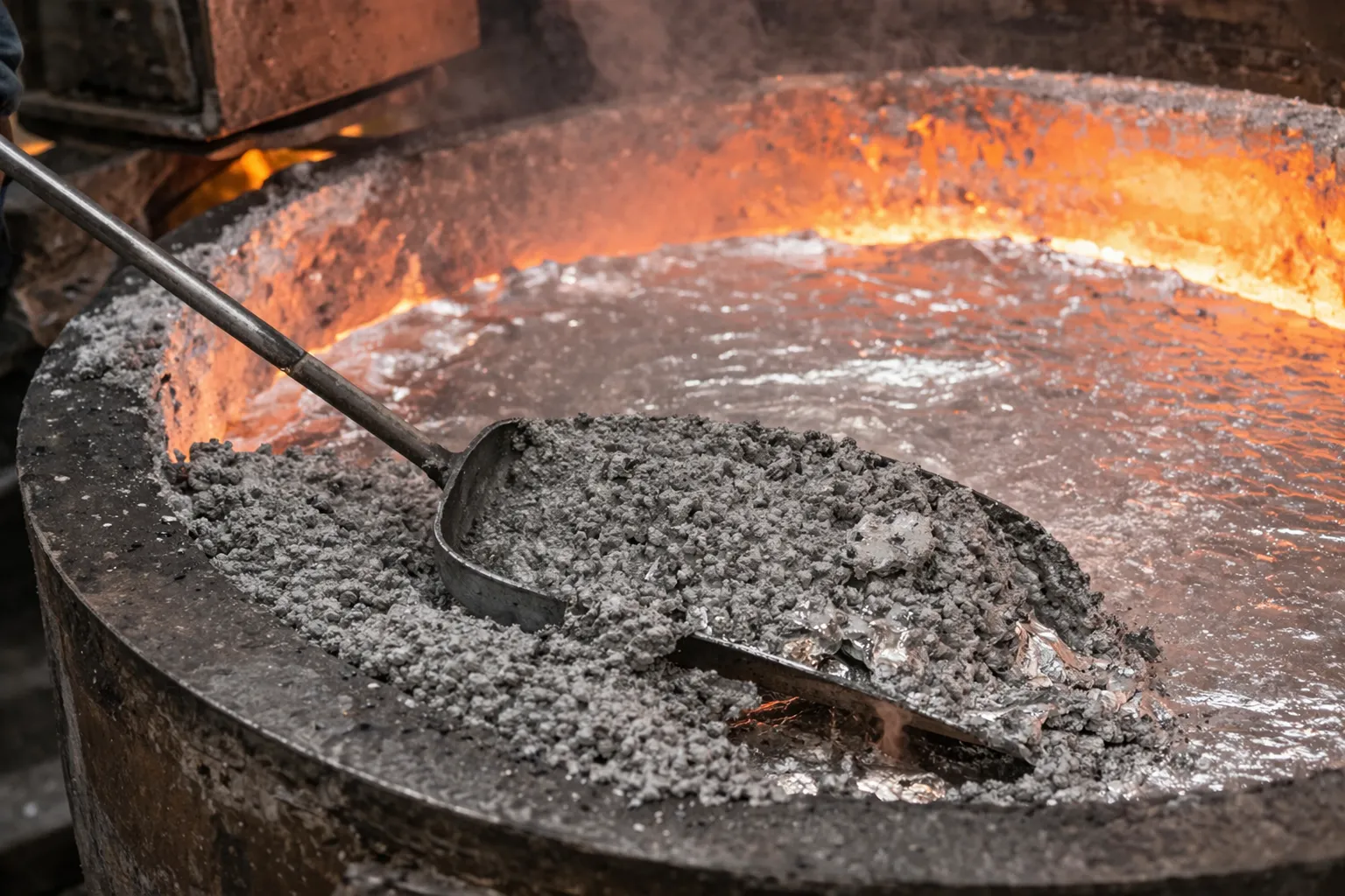 refining flux application in molten aluminum casting process