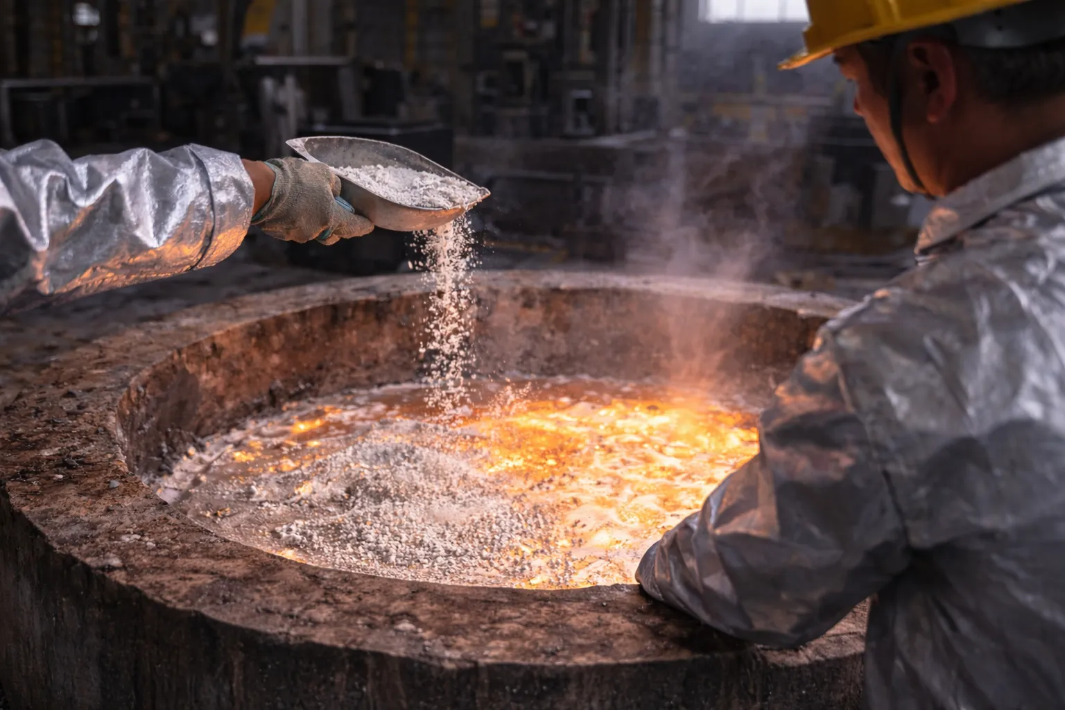 refining flux application in molten aluminum casting process