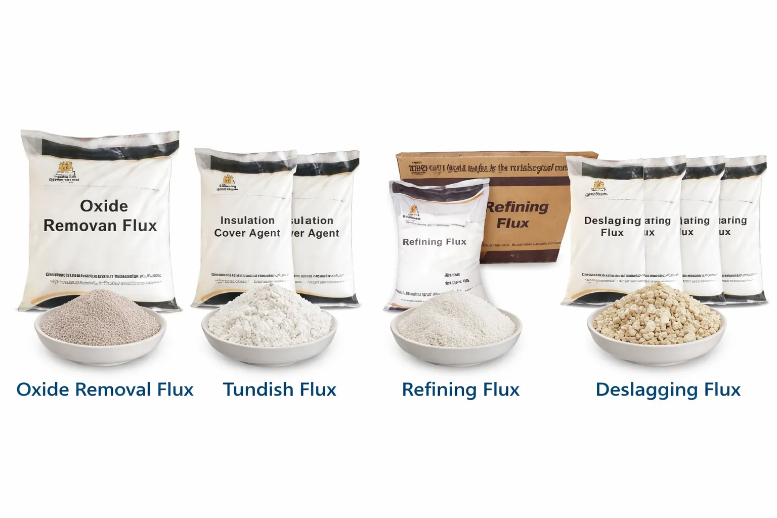 oxide removal flux, insulation cover flux, refining flux and deslaging flux