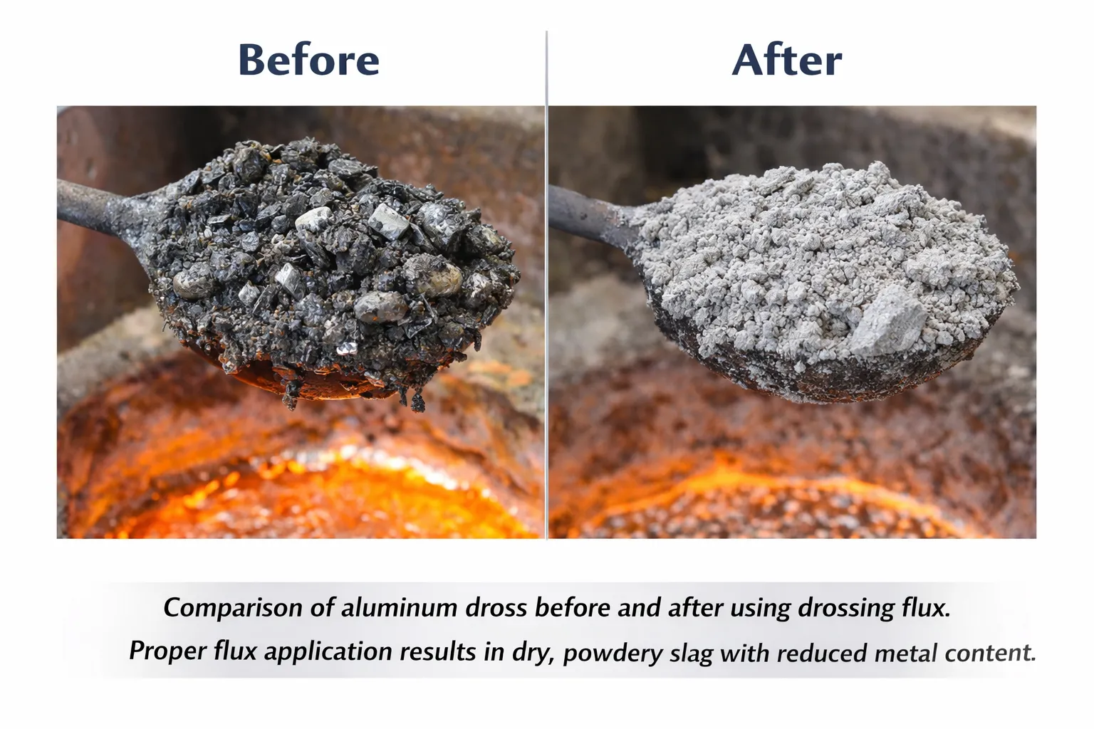 aluminum dross before and after using drossing flux