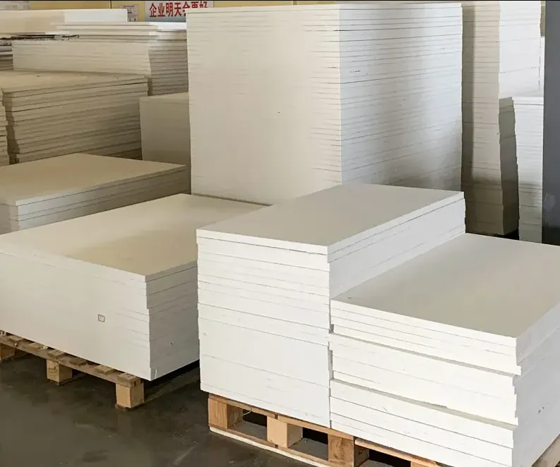 Stacked ceramic fiber boards on pallets in warehouse for industrial insulation use