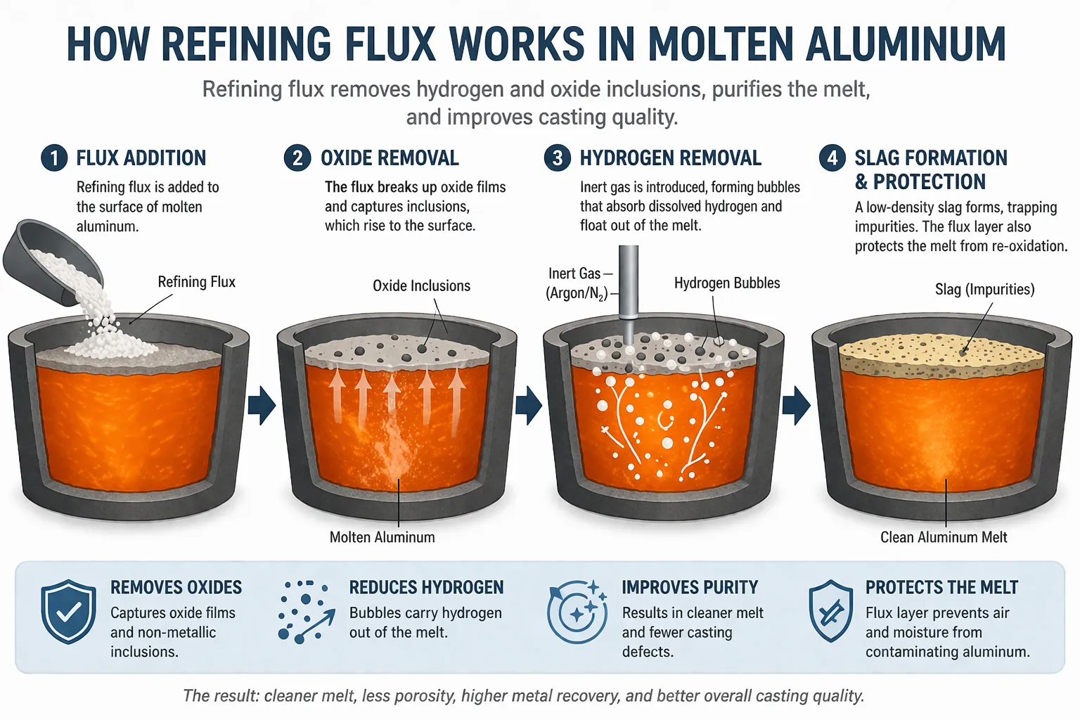 how aluminum refining flux removes oxides and hydrogen from molten aluminum diagram