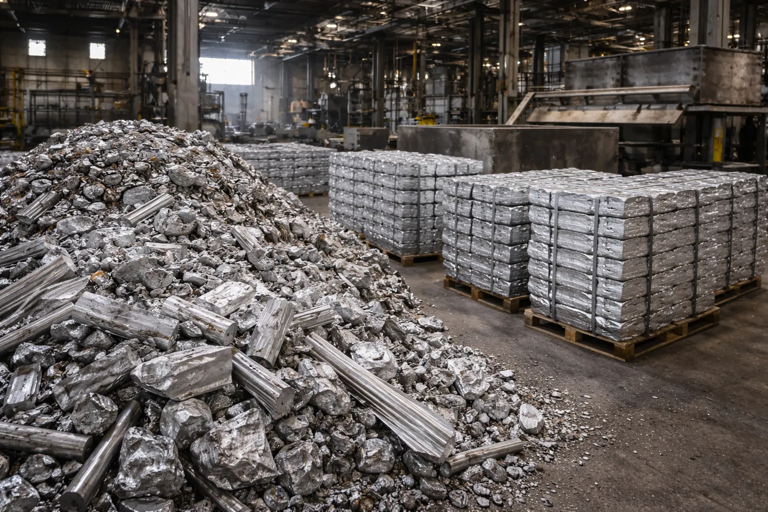 aluminum scrap and ingots prepared for casting process