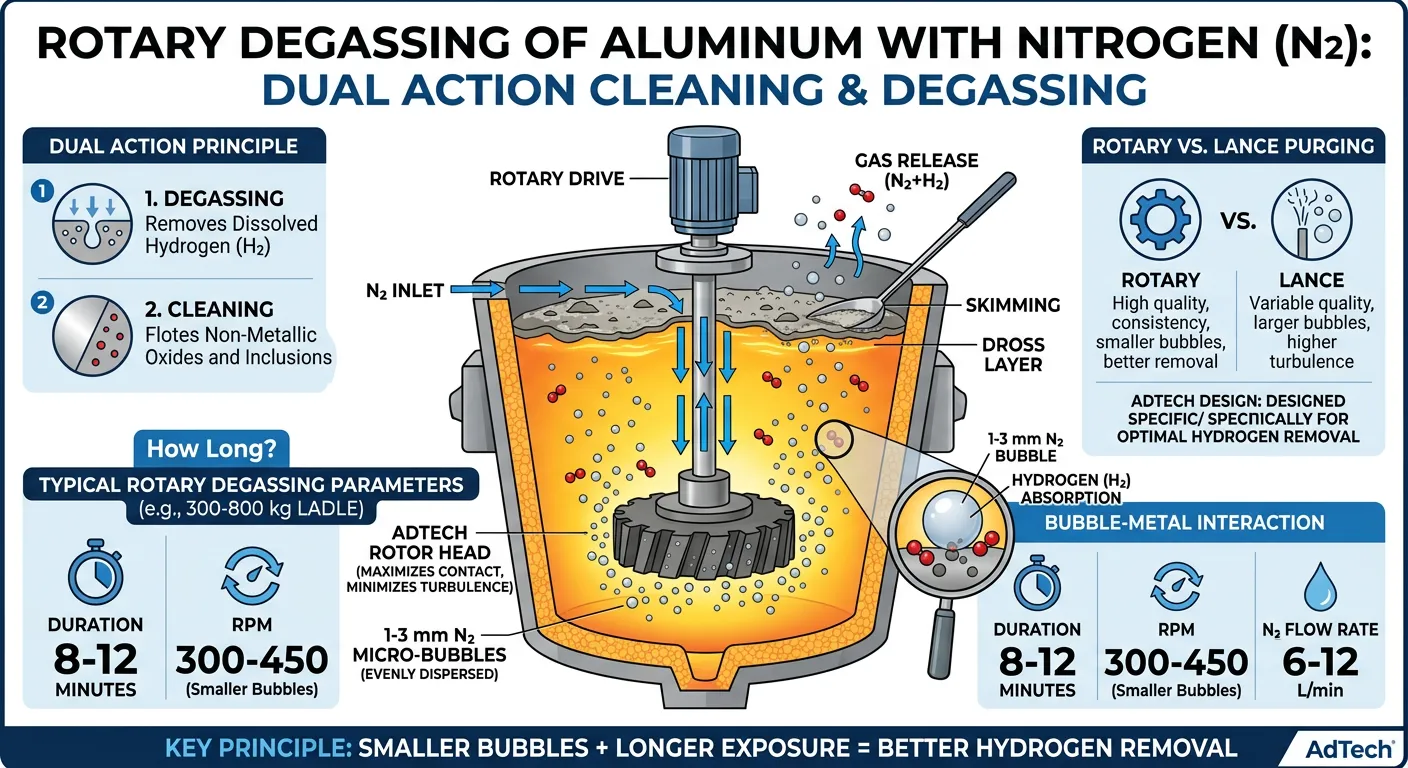 rotary degassing unit of aluminum with nitrogen