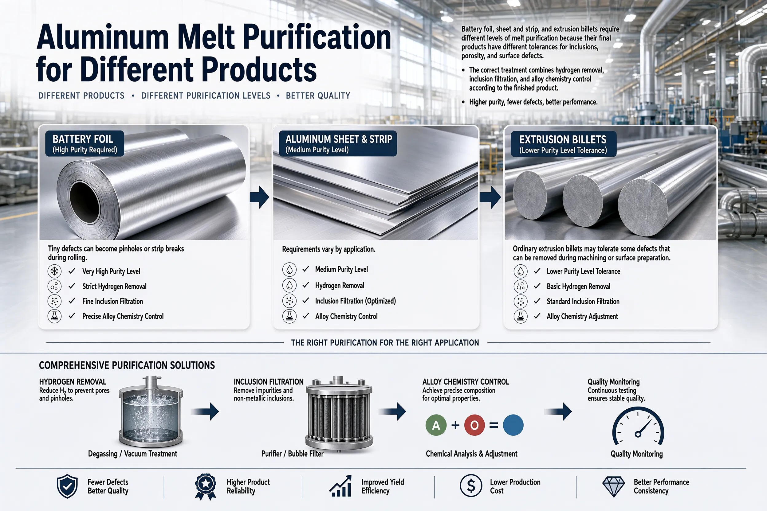 aluminum melt purification for different products